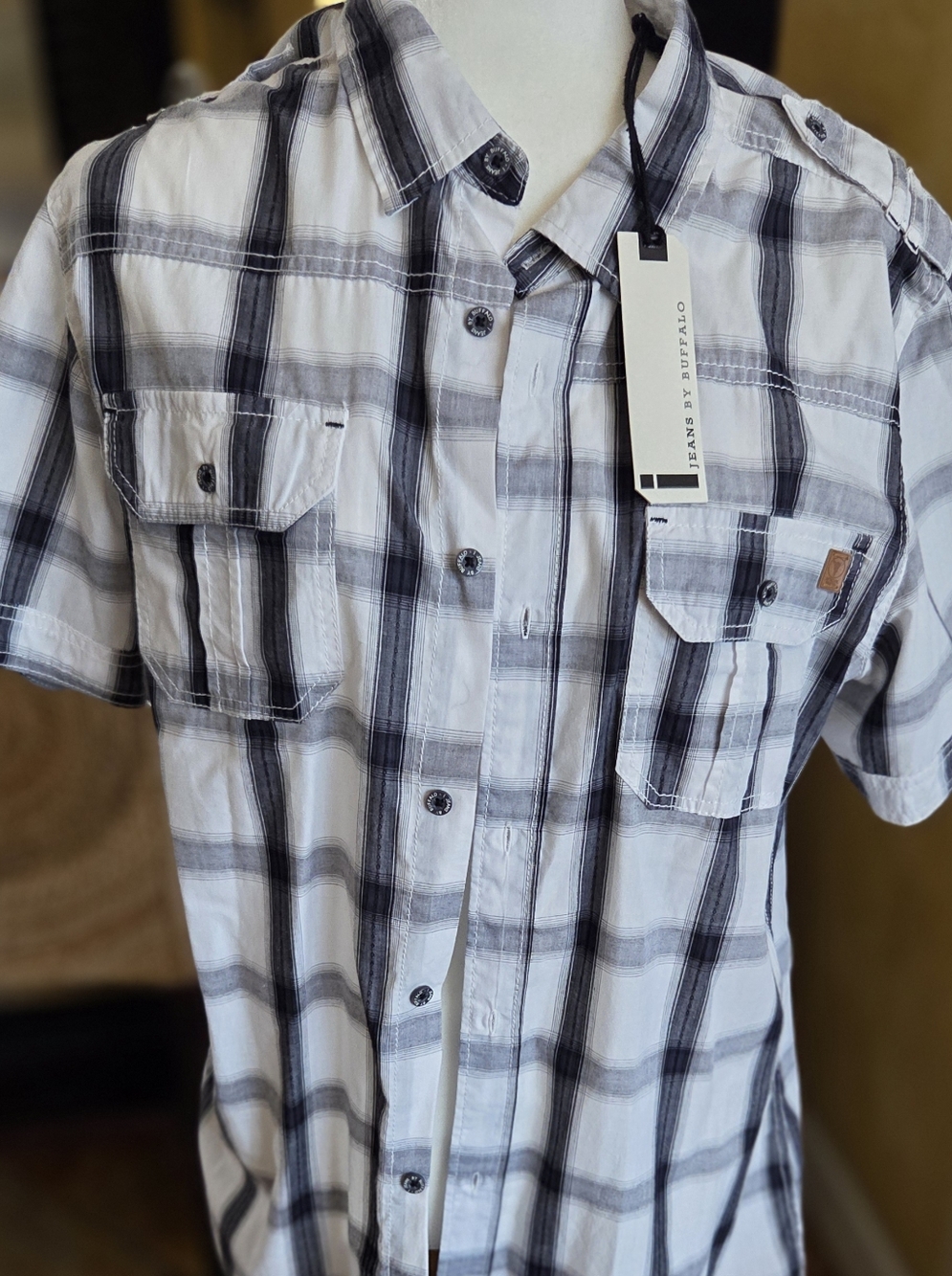 Buffalo David Bitton Men’s Short-Sleeve Plaid Button-Down Shirt - White & Gray